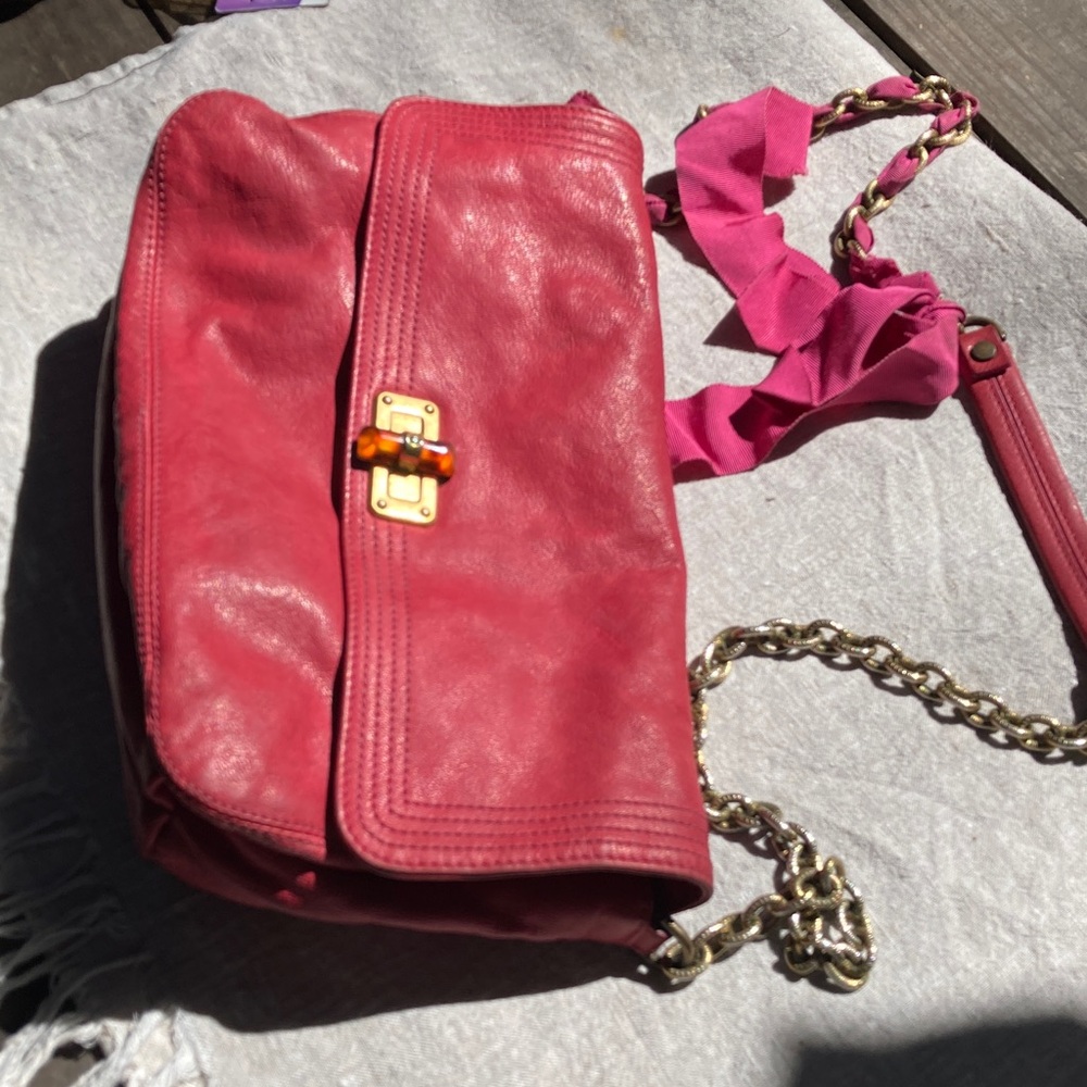 Lanvin Red Leather Crossbody Bag with Gold Chain